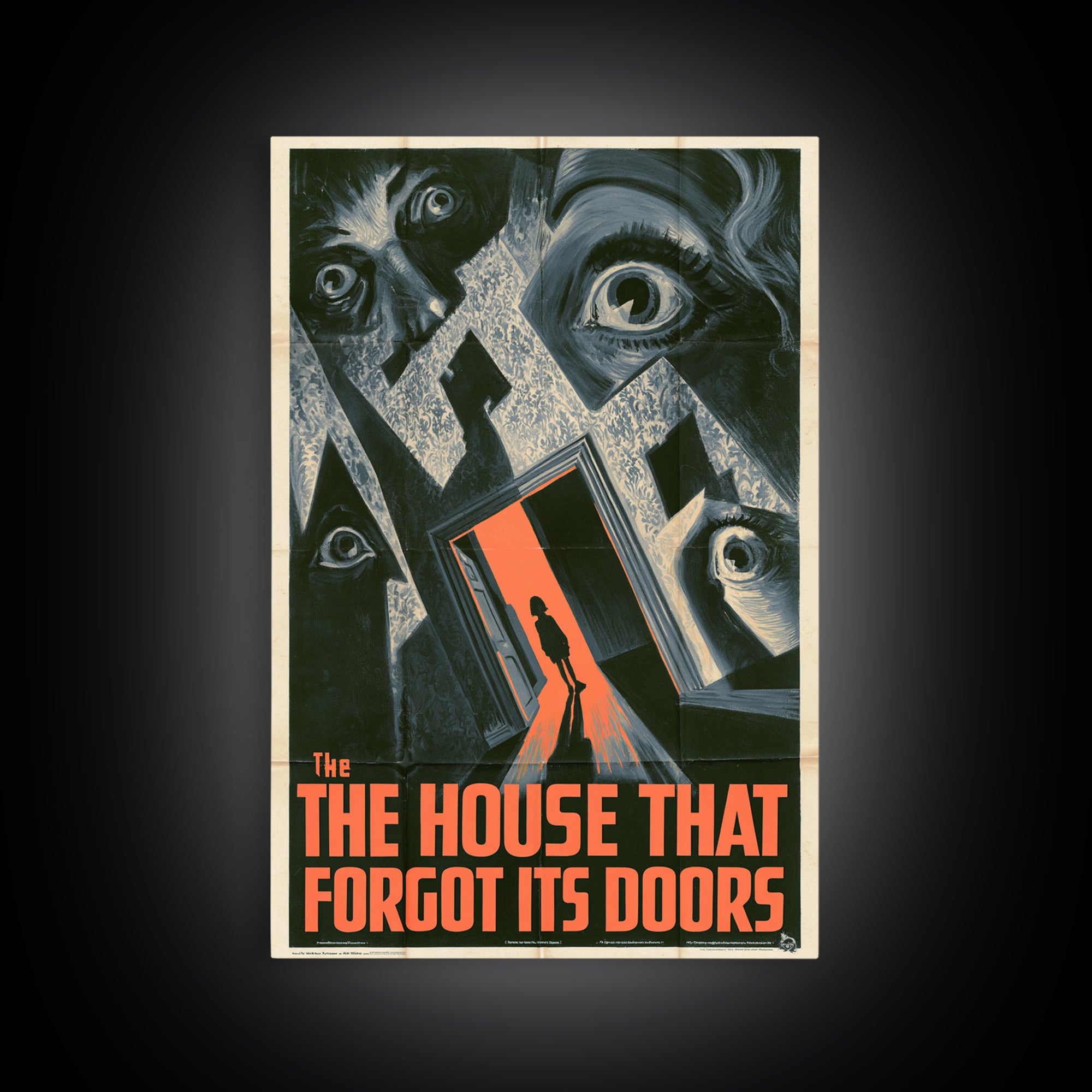 The House That Forgot Its Doors, English Language Horror Movie Poster, 1930s Horror Art, Retro Horror Movie Art, Framed Canvas Print