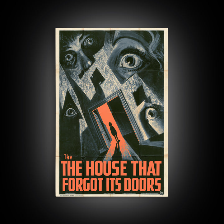 The House That Forgot Its Doors, English Language Horror Movie Poster, 1930s Horror Art, Retro Horror Movie Art, Framed Canvas Print