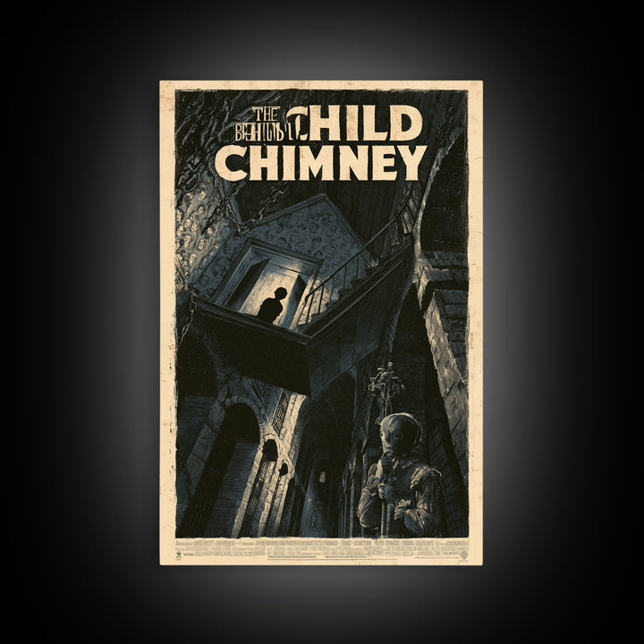 The Child Behind The Chimney, English Language Horror Movie Poster, Architectural Etching Art, Classic Monster Poster