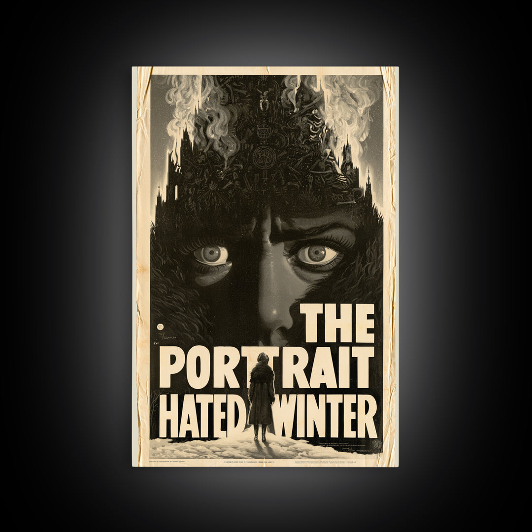 The Portrait That Hated Winter, English Language Horror Movie Poster, 1930s Horror Art, Gothic Cinema Wall Art, Framed Canvas Print