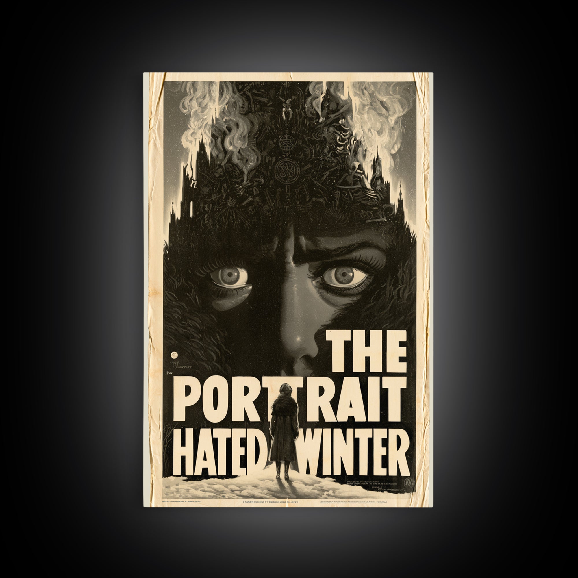 The Portrait That Hated Winter, English Language Horror Movie Poster, 1930s Horror Art, Gothic Cinema Wall Art, Framed Canvas Print