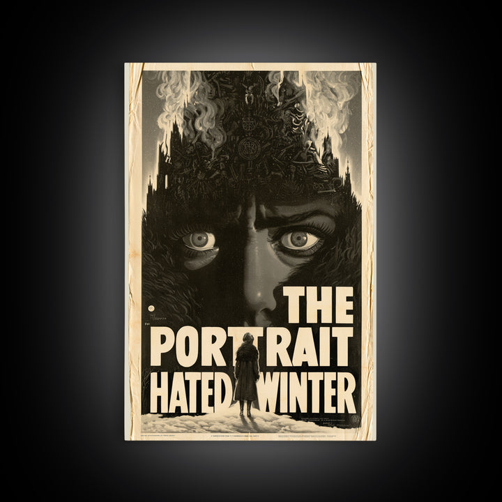 The Portrait That Hated Winter, English Language Horror Movie Poster, 1930s Horror Art, Gothic Cinema Wall Art, Framed Canvas Print