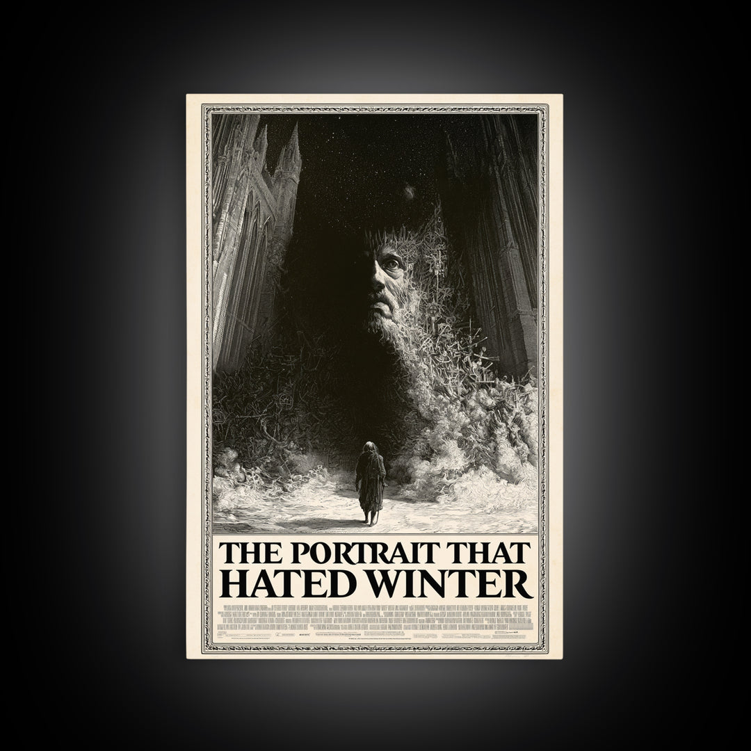 The Portrait That Hated Winter, English Language Horror Movie Poster, Gothic Engraving Art, Retro Horror Movie Art, Framed Canvas Print