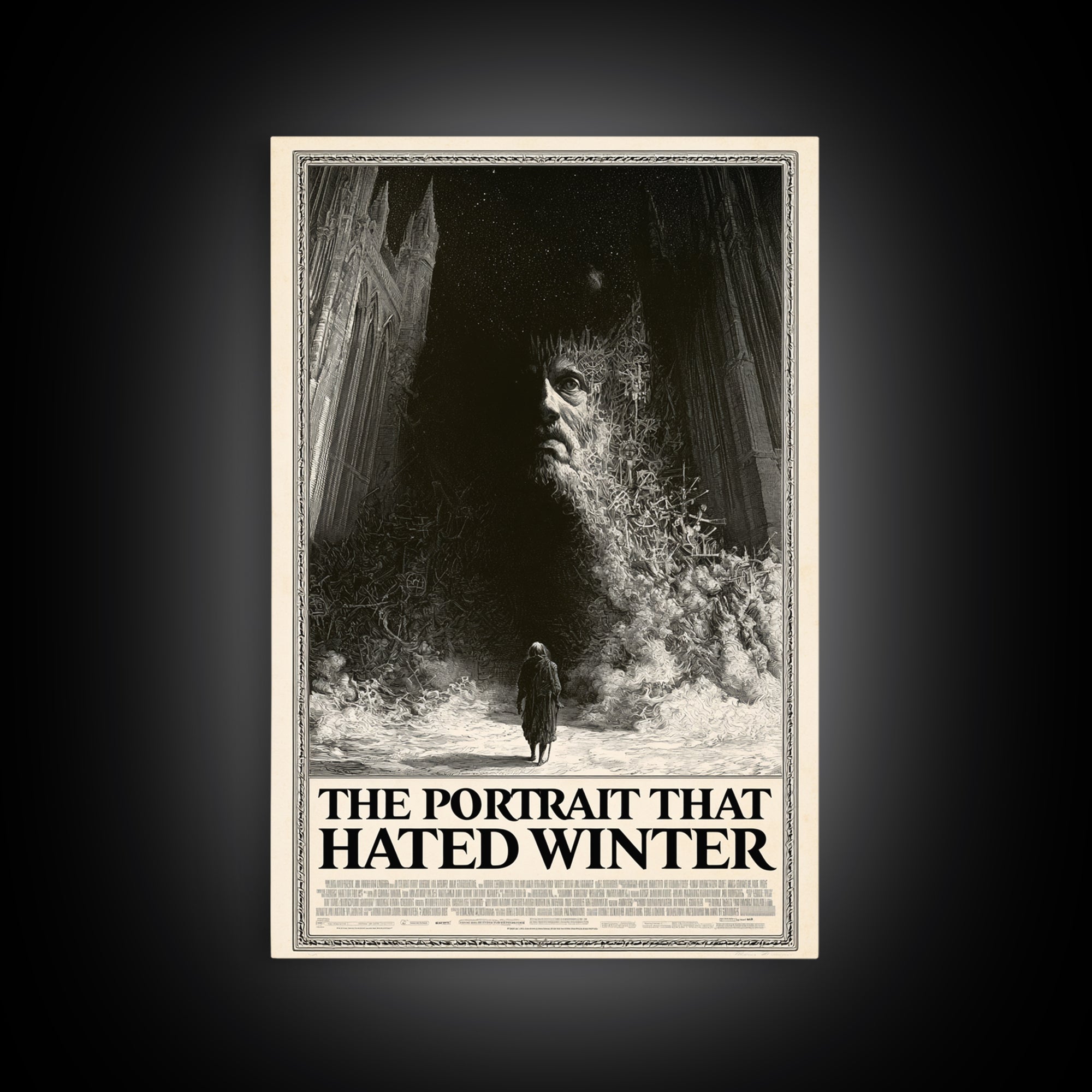 The Portrait That Hated Winter, English Language Horror Movie Poster, Gothic Engraving Art, Retro Horror Movie Art, Framed Canvas Print