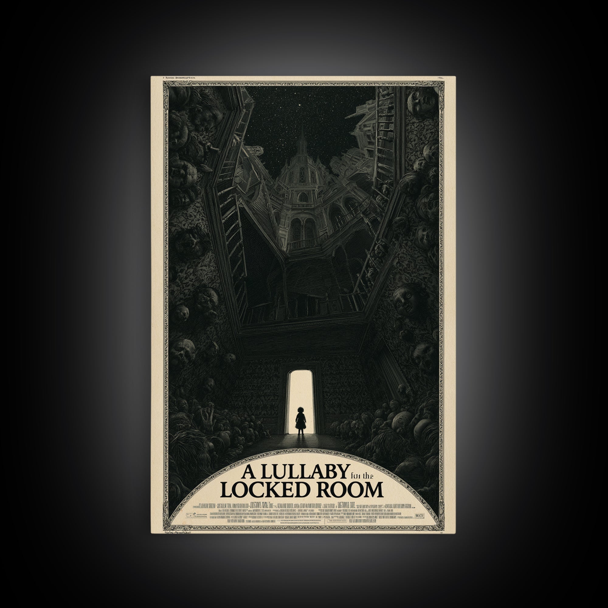 A Lullaby For The Locked Room, English Language Horror Movie Poster, Gothic Engraving Art, Retro Horror Movie Art, Canvas Print