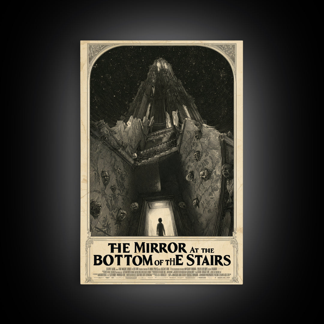 The Mirror At The Bottom Of The Stairs, English Language Horror Movie Poster, Gothic Engraving Art, Cult Horror Poster, Horror Wall Art