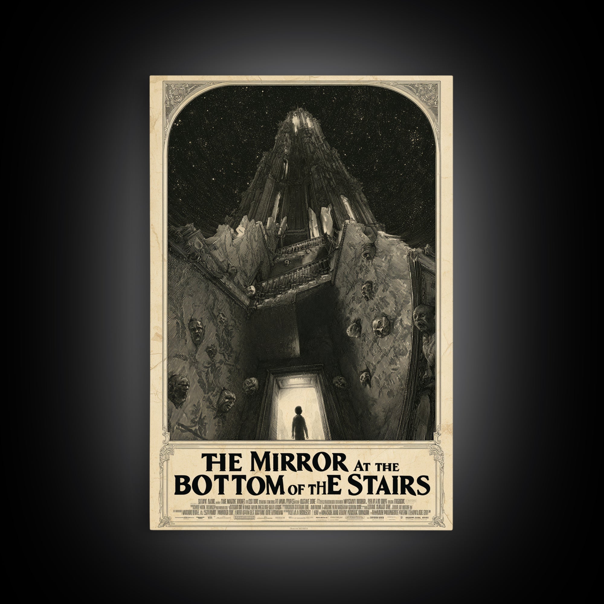 The Mirror At The Bottom Of The Stairs, English Language Horror Movie Poster, Gothic Engraving Art, Cult Horror Poster, Horror Wall Art