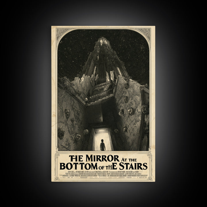 The Mirror At The Bottom Of The Stairs, English Language Horror Movie Poster, Gothic Engraving Art, Cult Horror Poster, Horror Wall Art