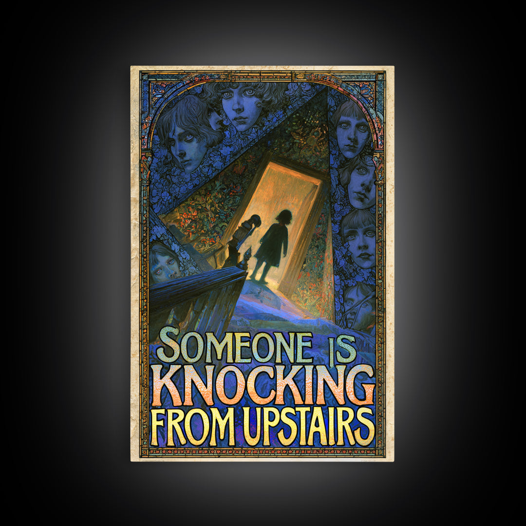 Someone Is Knocking From Upstairs, English Language Horror Movie Poster, Stained Glass Gothic Art, Classic Monster Poster, Canvas Print