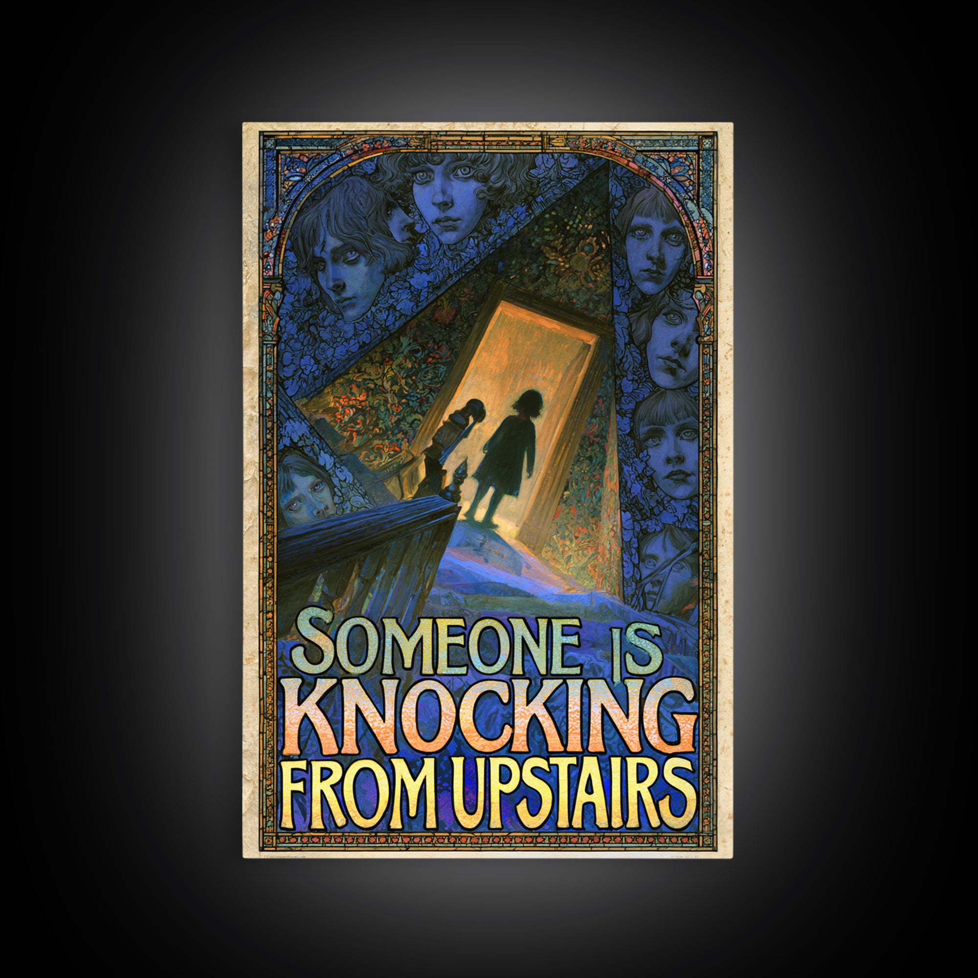 Someone Is Knocking From Upstairs, English Language Horror Movie Poster, Stained Glass Gothic Art, Classic Monster Poster, Canvas Print