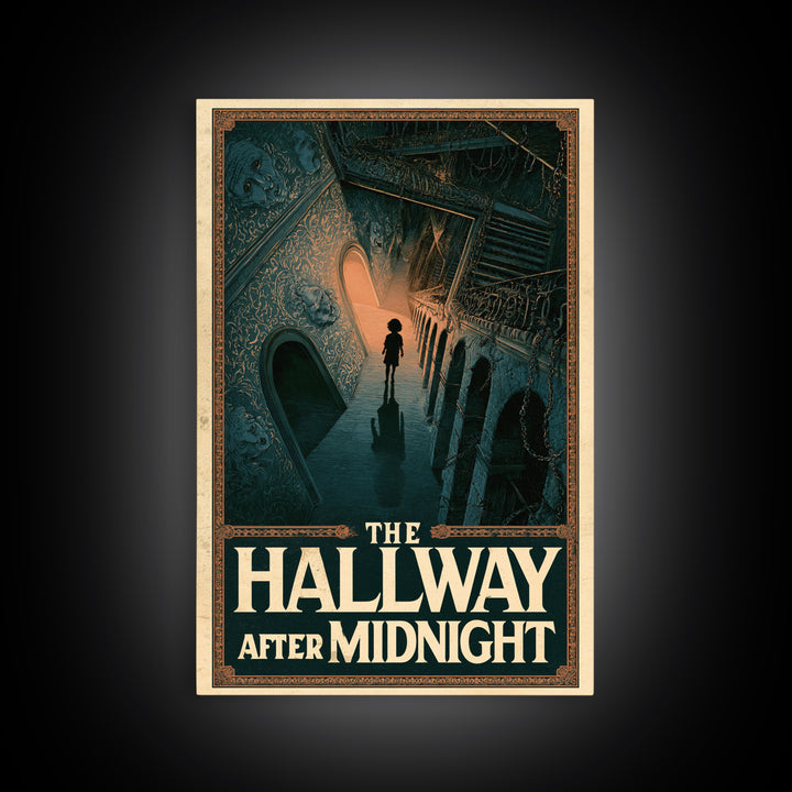 The Hallway After Midnight, English Language Horror Movie Poster, Architectural Etching Art, Classic Monster Poster