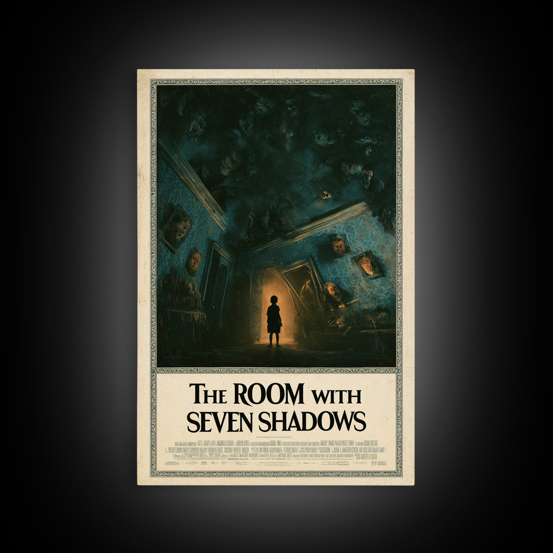 The Room With Seven Shadows, English Language Horror Movie Poster, Dark Romantic Horror Art, Gothic Cinema Wall Art, Framed Canvas Print