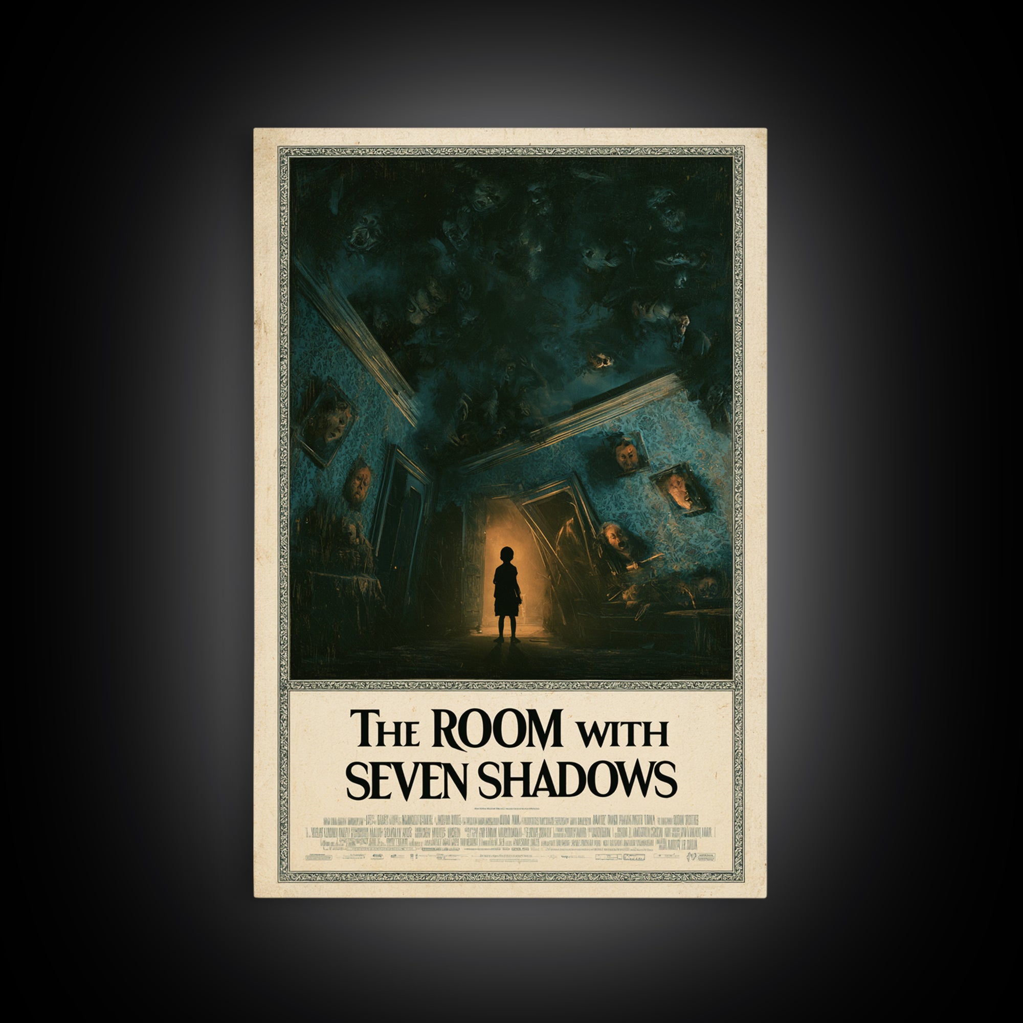 The Room With Seven Shadows, English Language Horror Movie Poster, Dark Romantic Horror Art, Gothic Cinema Wall Art, Framed Canvas Print
