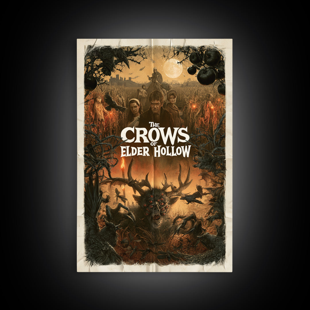 The Crows Of Elder Hollow, English Language Horror Movie Poster, 1960s Horror Art, Gothic Cinema Wall Art, Framed Canvas Print