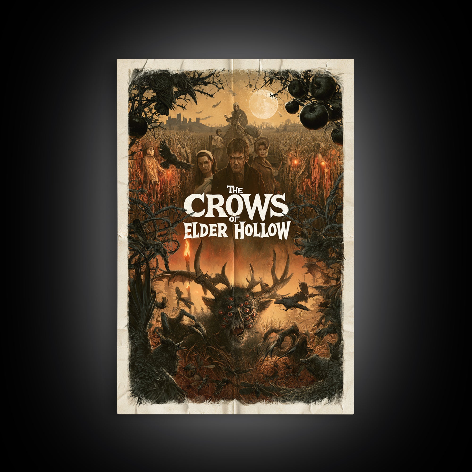 The Crows Of Elder Hollow, English Language Horror Movie Poster, 1960s Horror Art, Gothic Cinema Wall Art, Framed Canvas Print
