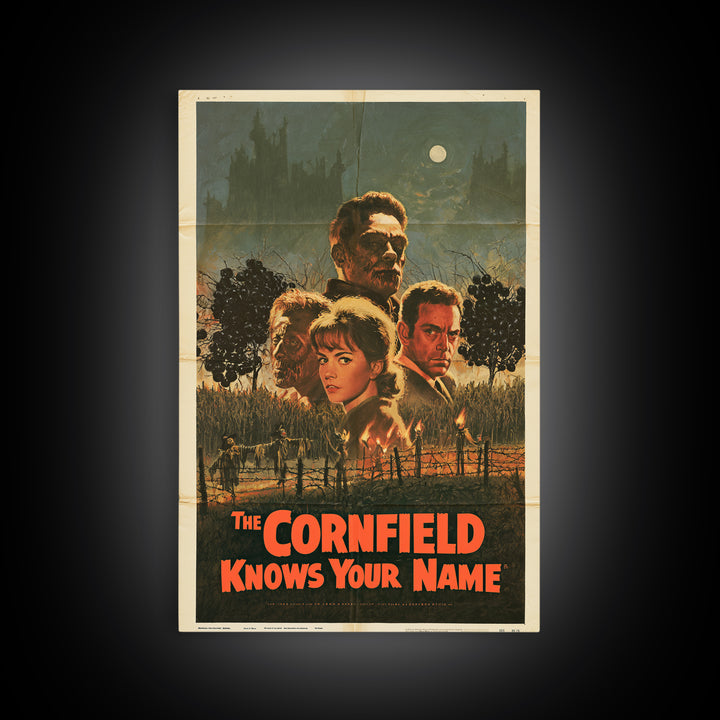 The Cornfield Knows Your Name, English Language Horror Movie Poster, 1960s Horror Art, Classic Monster Poster, Framed Canvas Print