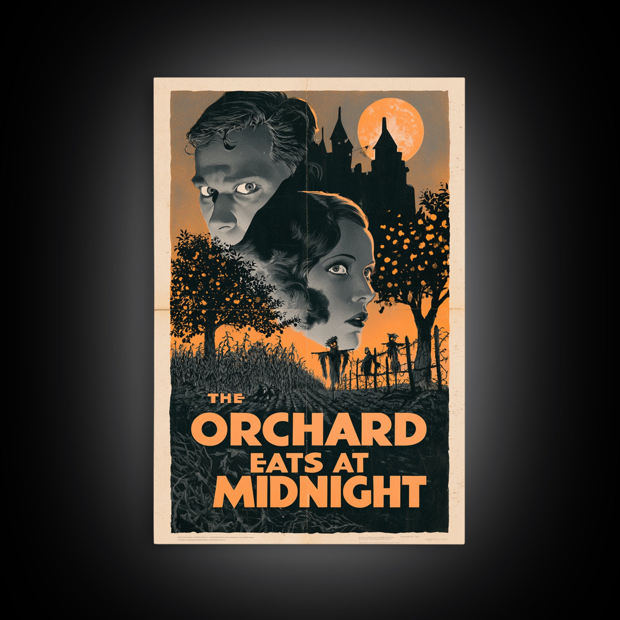 The Orchard Eats At Midnight, English Language Horror Movie Poster, 1930s Horror Art, Retro Horror Movie Art, Framed Canvas Print