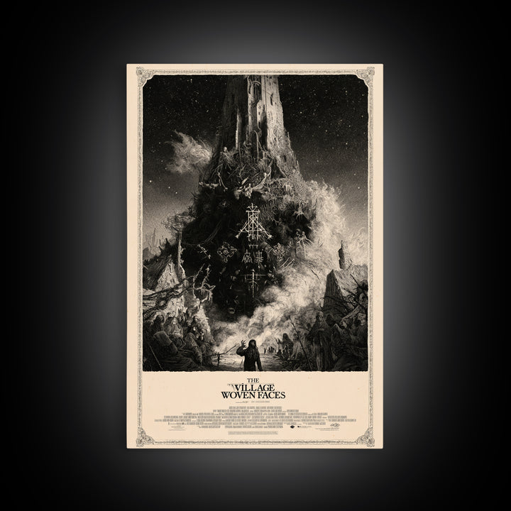 The Village Of Woven Faces, English Language Horror Movie Poster, Gothic Engraving Art, Gothic Cinema Wall Art, Framed Canvas Print