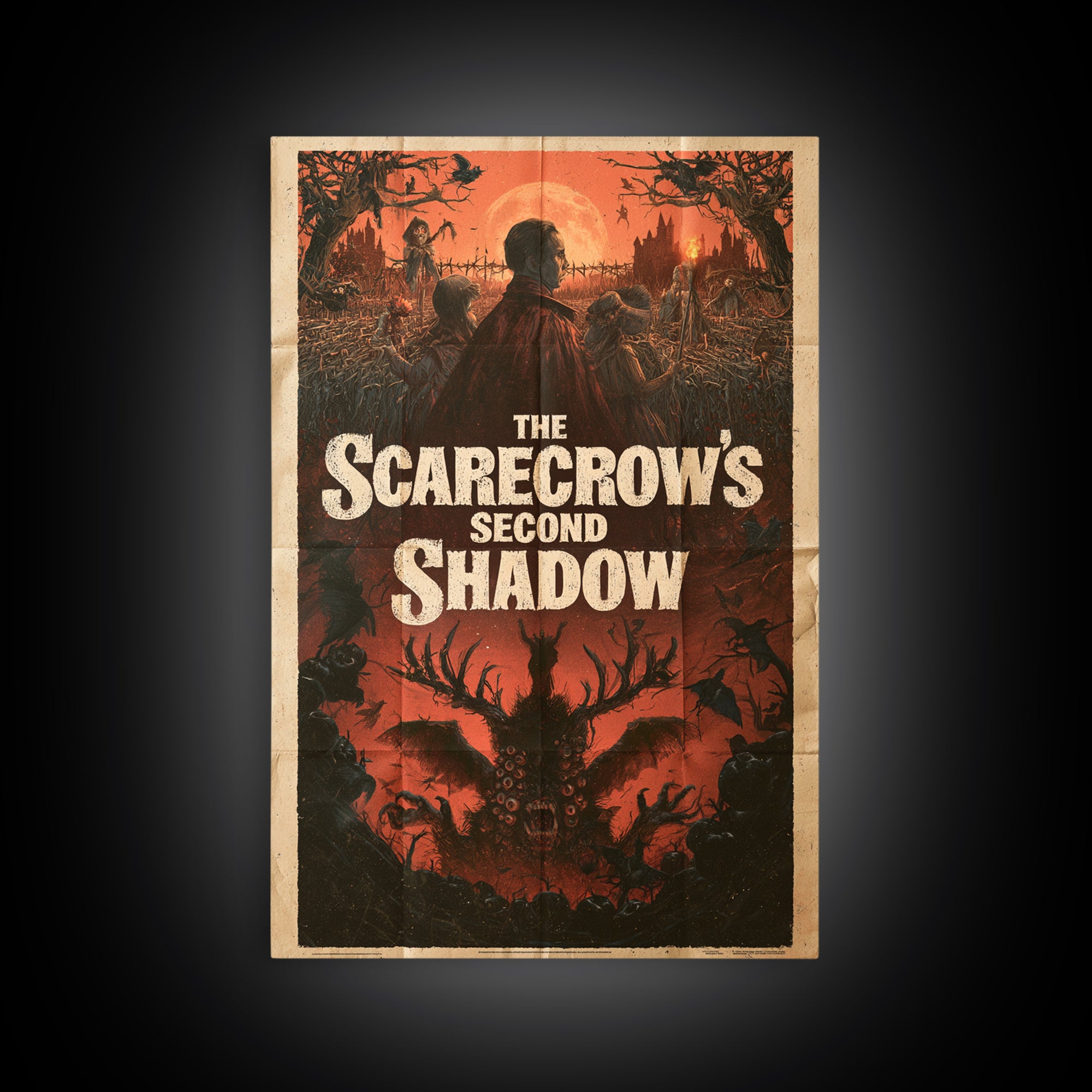The Scarecrow'S Second Shadow, English Language Horror Movie Poster, 1960s Horror Art, Classic Monster Poster, Framed Canvas Print
