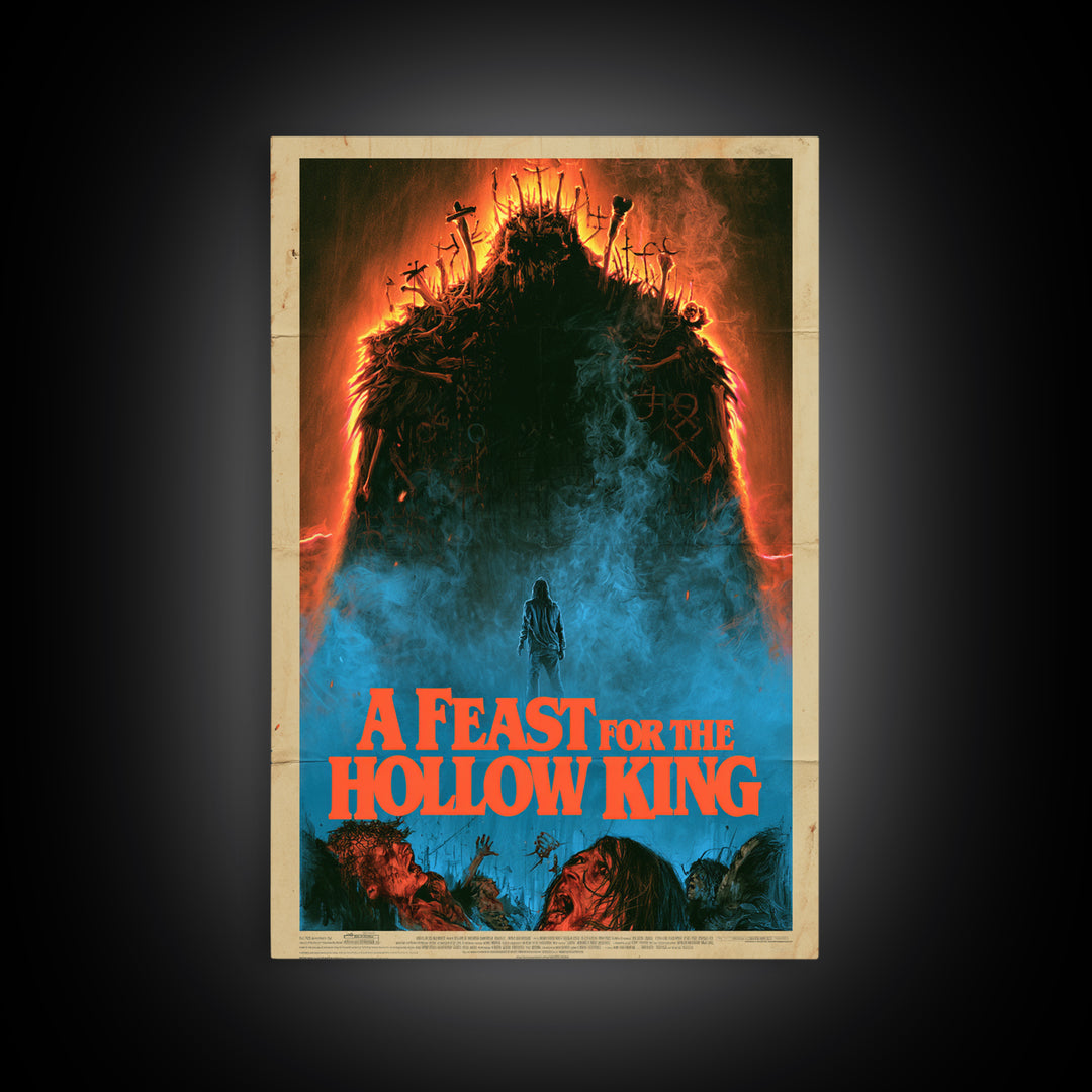 A Feast For The Hollow King, English Language Horror Movie Poster, 1980s Vhs Nightmare Cover Inspired Art, Cult Horror Poster