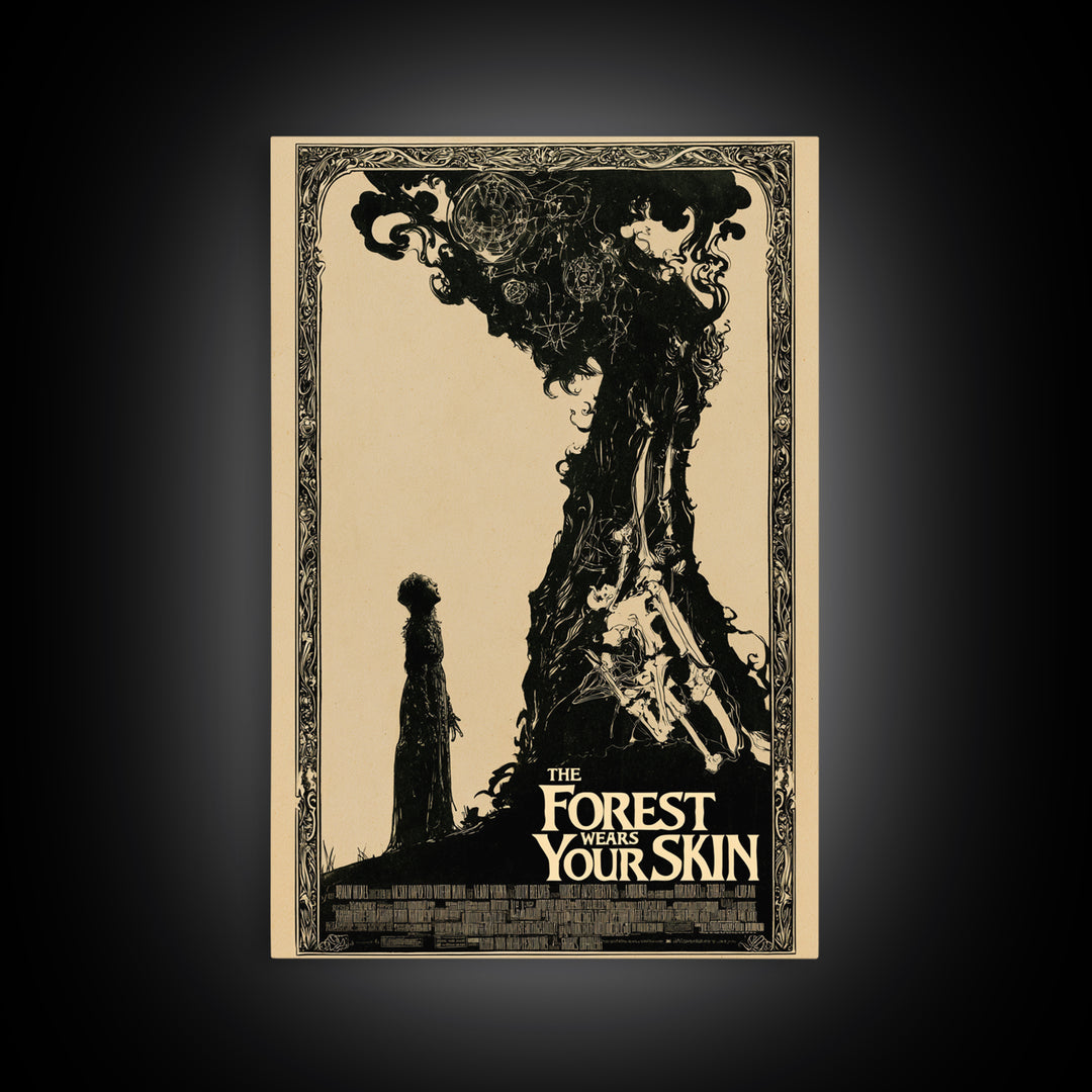 The Forest Wears Your Skin, English Language Horror Movie Poster, Decadent Line Art, Retro Horror Movie Art, Framed Canvas Print