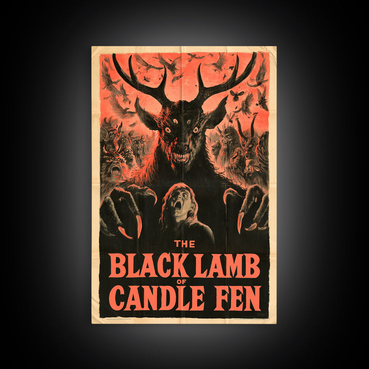 The Black Lamb Of Candle Fen, English Language Horror Movie Poster, 1950s Creature-Feature One-Sheet Inspired Art, Gothic Cinema Wall Art