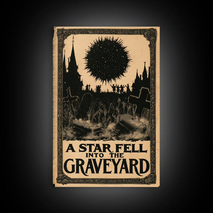 A Star Fell Into The Graveyard, English Language Horror Movie Poster, Decadent Line Art, Gothic Cinema Wall Art, Canvas Print