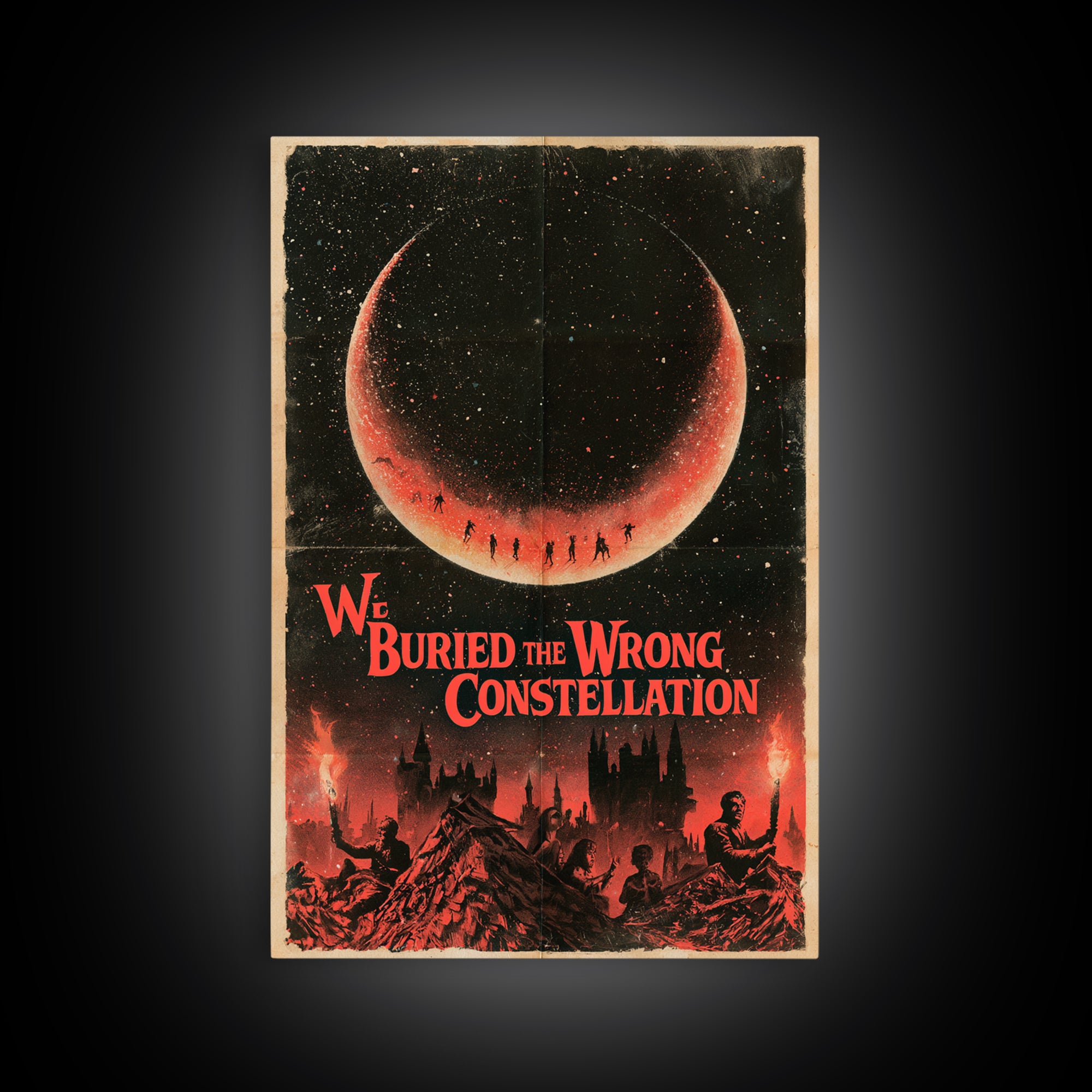 We Buried The Wrong Constellation, English Language Horror Movie Poster, 1960s Horror Art, Classic Monster Poster, Framed Canvas Print