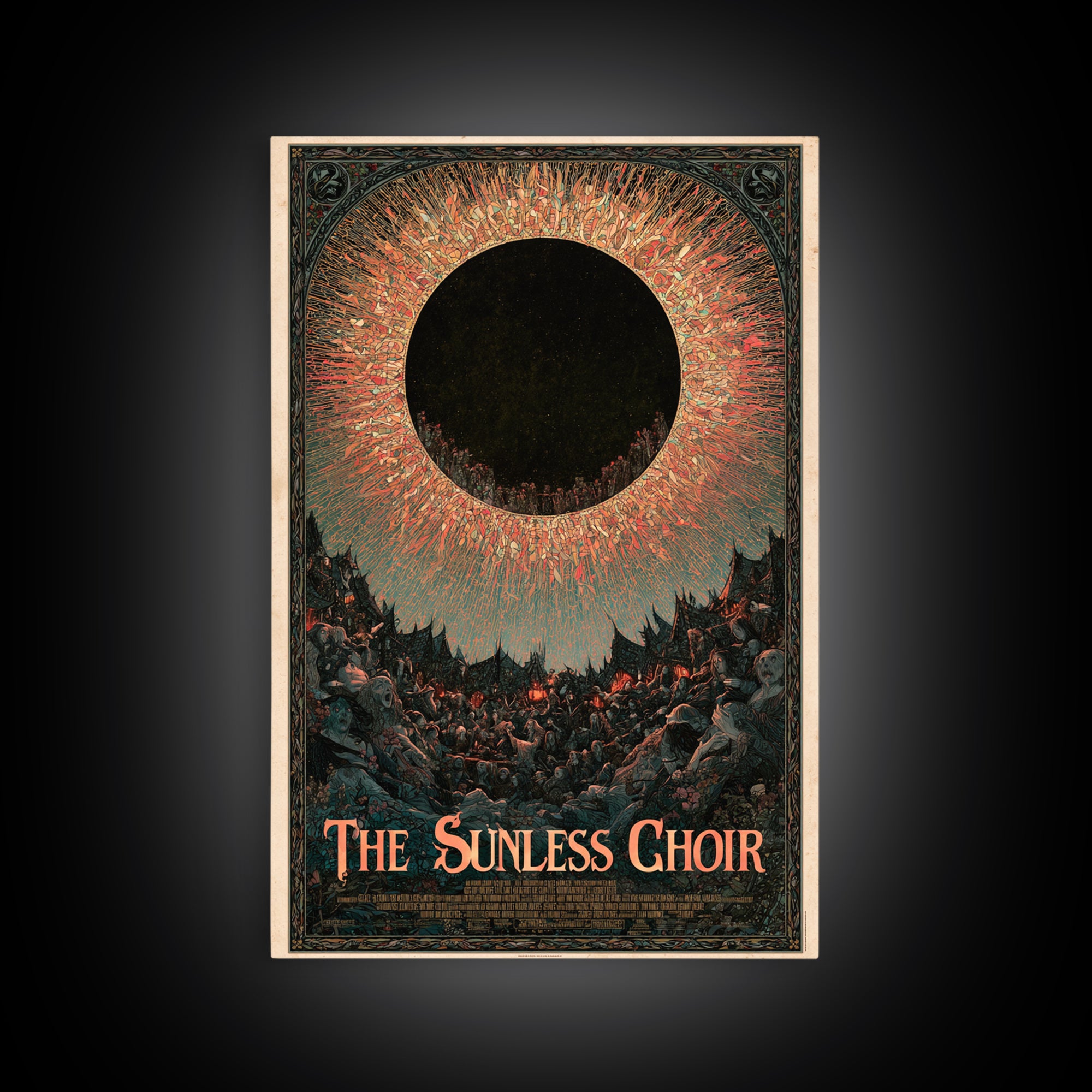 The Sunless Choir, English Language Horror Movie Poster, Stained Glass Gothic Art, Classic Monster Poster, Canvas Print, Horror Wall Decor
