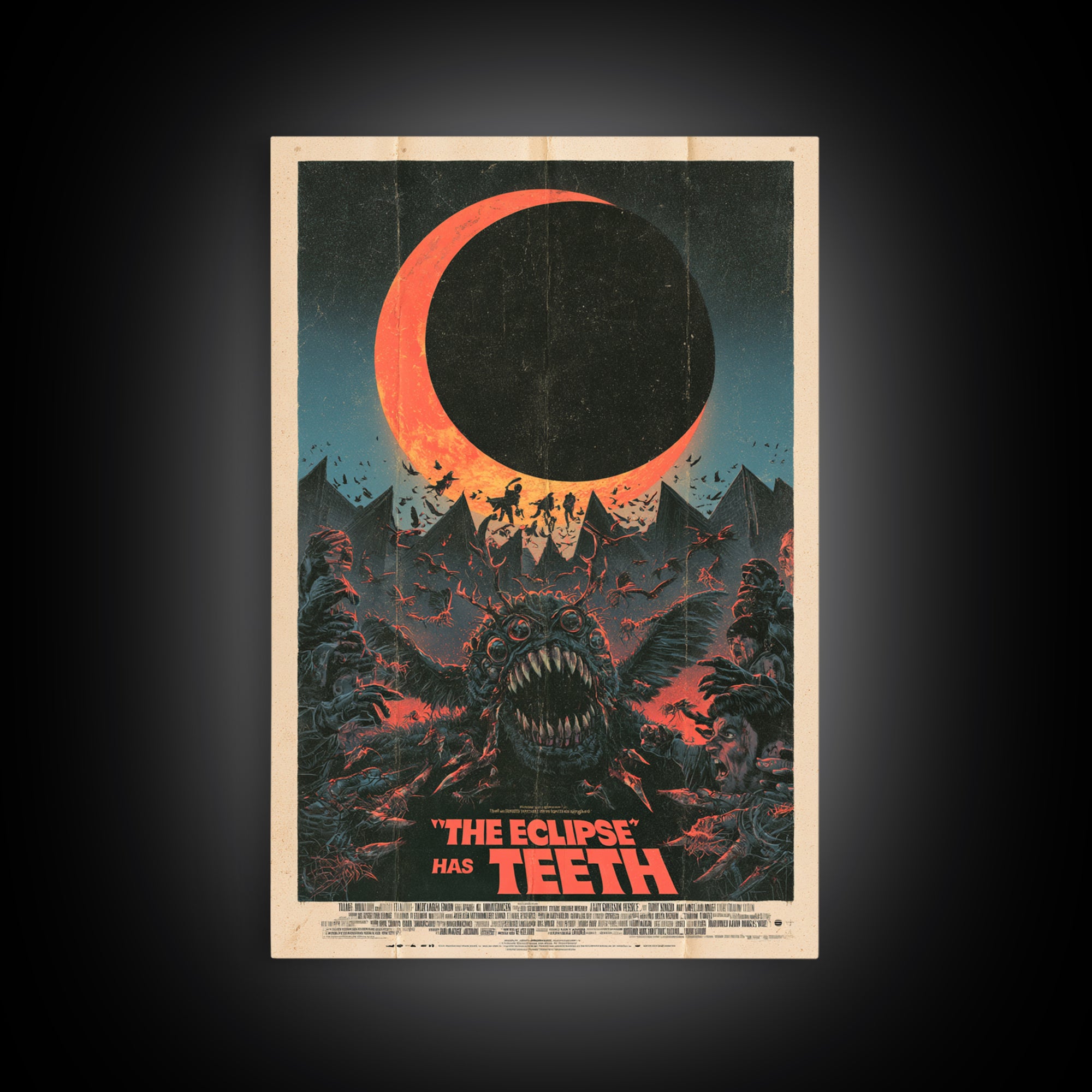 The Eclipse Has Teeth, English Language Horror Movie Poster, Giallo Horror Art, Gothic Cinema Wall Art, Framed Canvas Print
