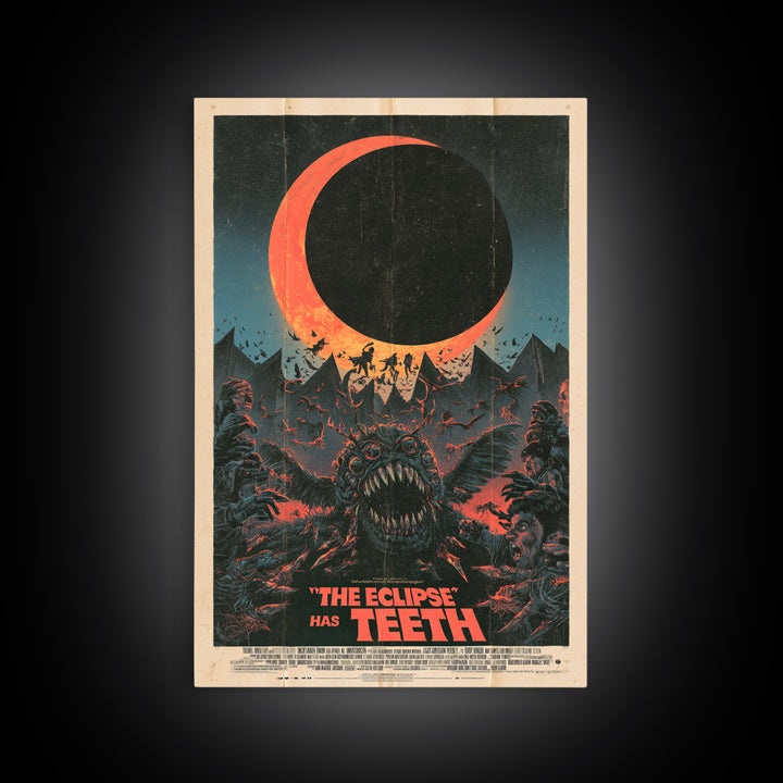 The Eclipse Has Teeth, English Language Horror Movie Poster, Giallo Horror Art, Gothic Cinema Wall Art, Framed Canvas Print