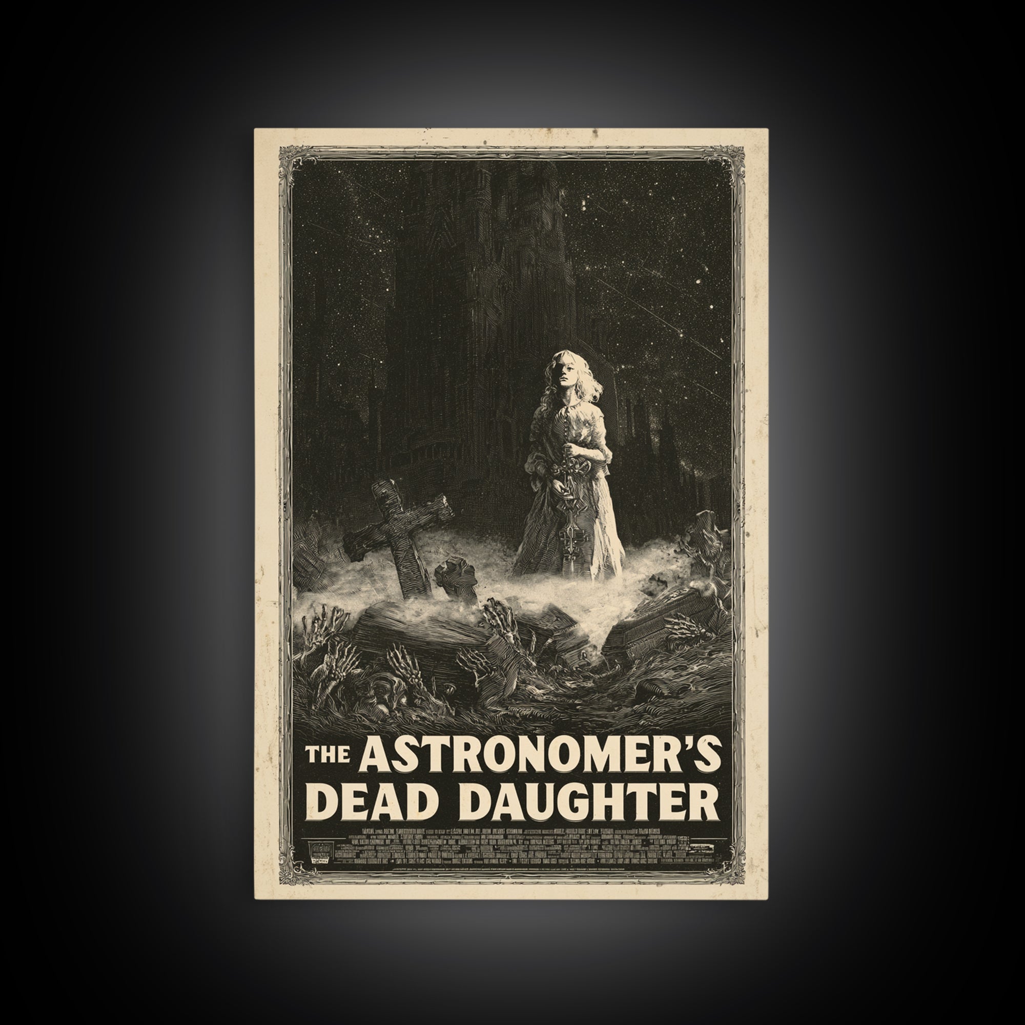 The Astronomer'S Dead Daughter, English Language Horror Movie Poster, Gothic Engraving Art, Retro Horror Movie Art, Canvas Print