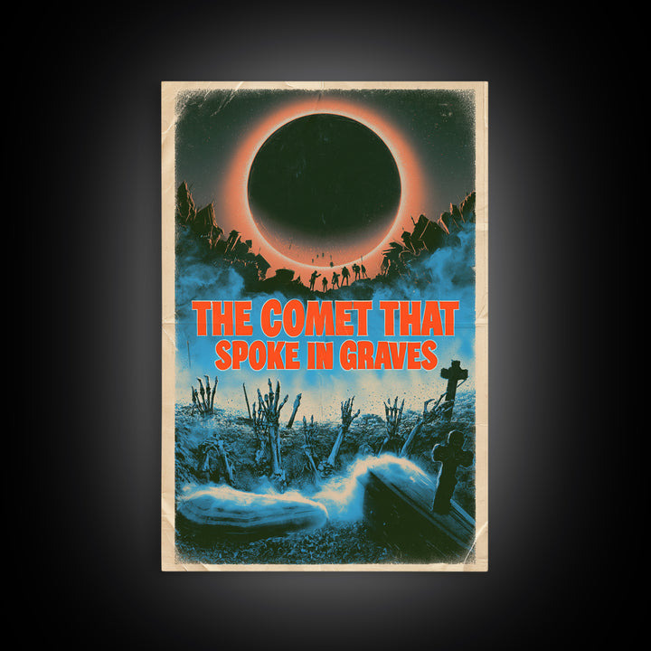 The Comet That Spoke In Graves, English Language Horror Movie Poster, 1980s Vhs Nightmare Cover Inspired Art, Cult Horror Poster