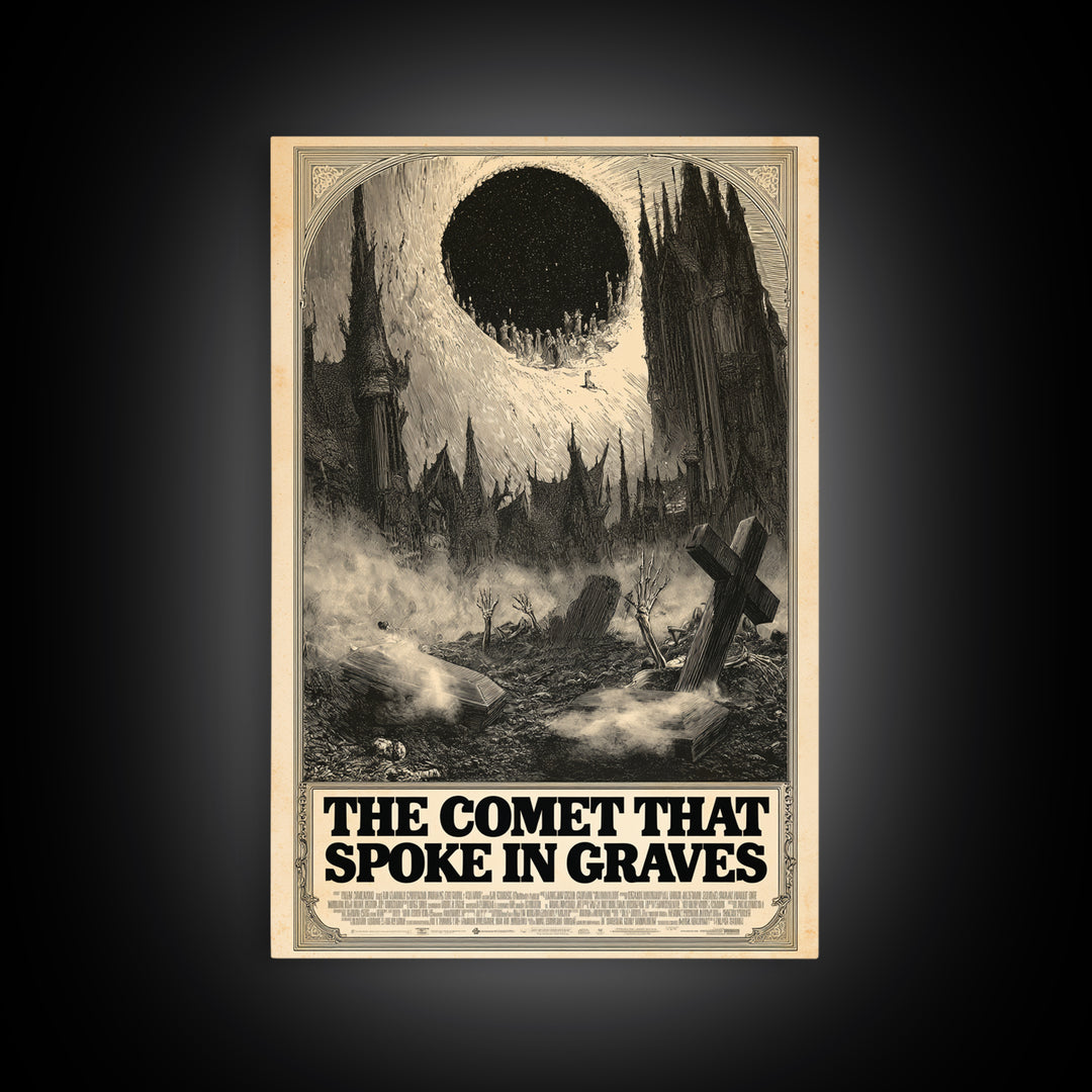 The Comet That Spoke In Graves, English Language Horror Movie Poster, Gothic Engraving Art, Retro Horror Movie Art, Canvas Print