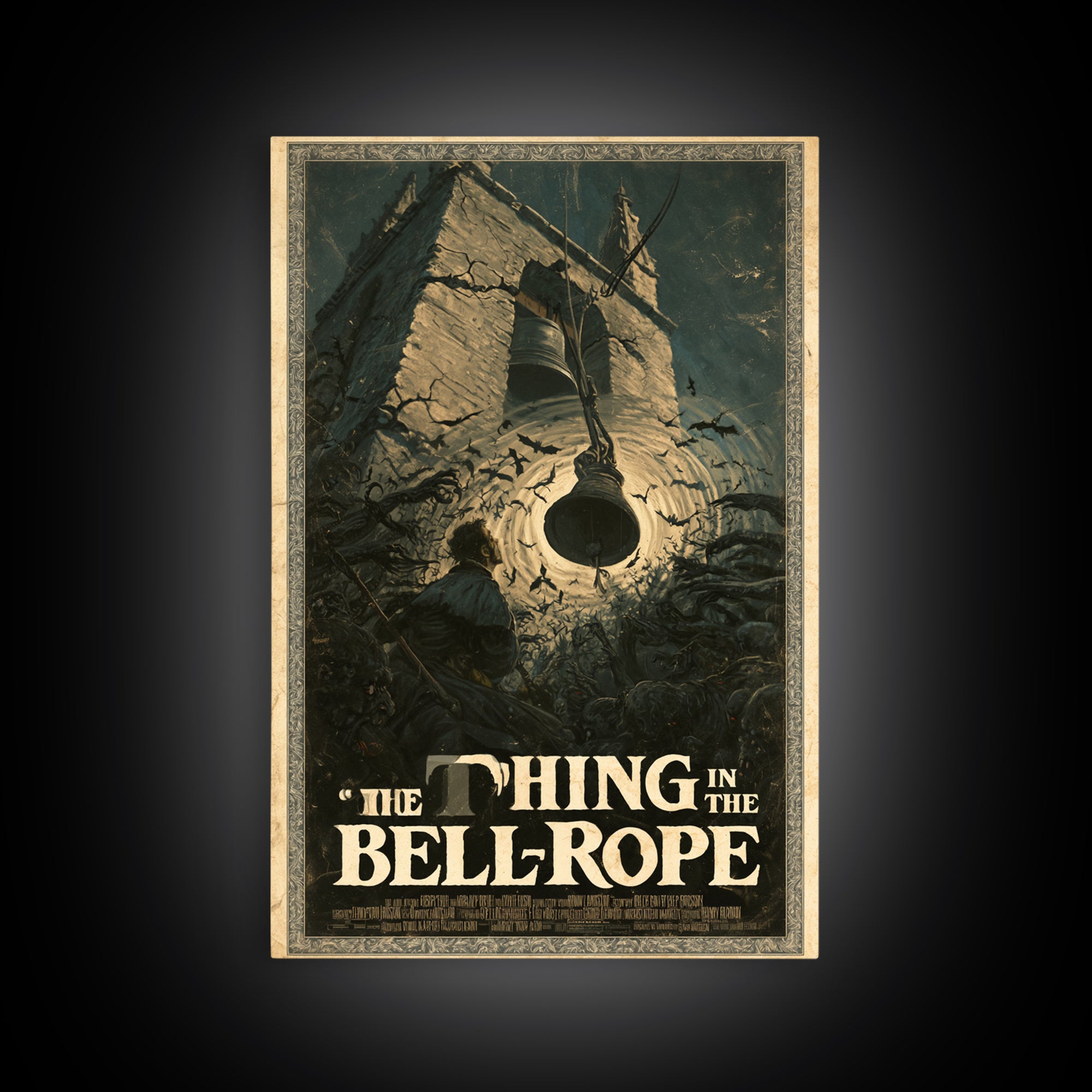 The Thing In The Bell-Rope, English Language Horror Movie Poster, Gothic Nightmare Art, Retro Horror Movie Art, Framed Canvas Print