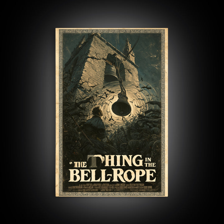 The Thing In The Bell-Rope, English Language Horror Movie Poster, Gothic Nightmare Art, Retro Horror Movie Art, Framed Canvas Print