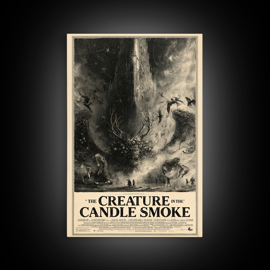 The Creature In The Candle Smoke, English Language Horror Movie Poster, Gothic Engraving Art, Cult Horror Poster, Framed Canvas Print