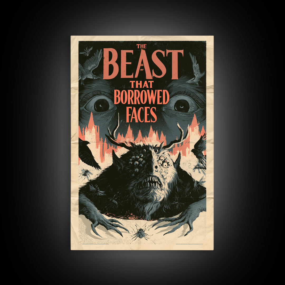 The Beast That Borrowed Faces, English Language Horror Movie Poster, 1930s Horror Art, Cult Horror Poster, Framed Canvas Print