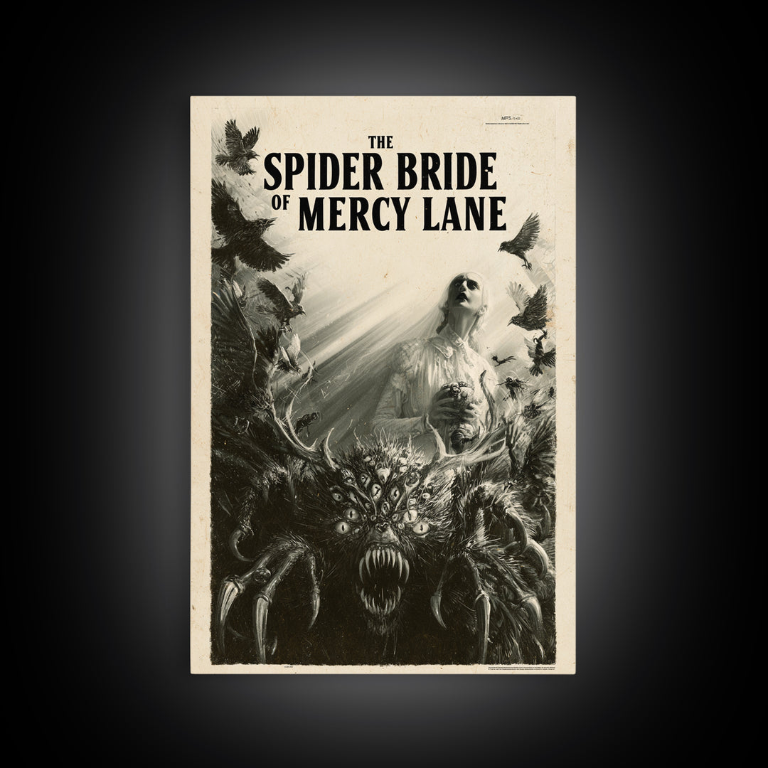 The Spider Bride Of Mercy Lane, English Language Horror Movie Poster, 1930s Horror Art, Retro Horror Movie Art, Framed Canvas Print