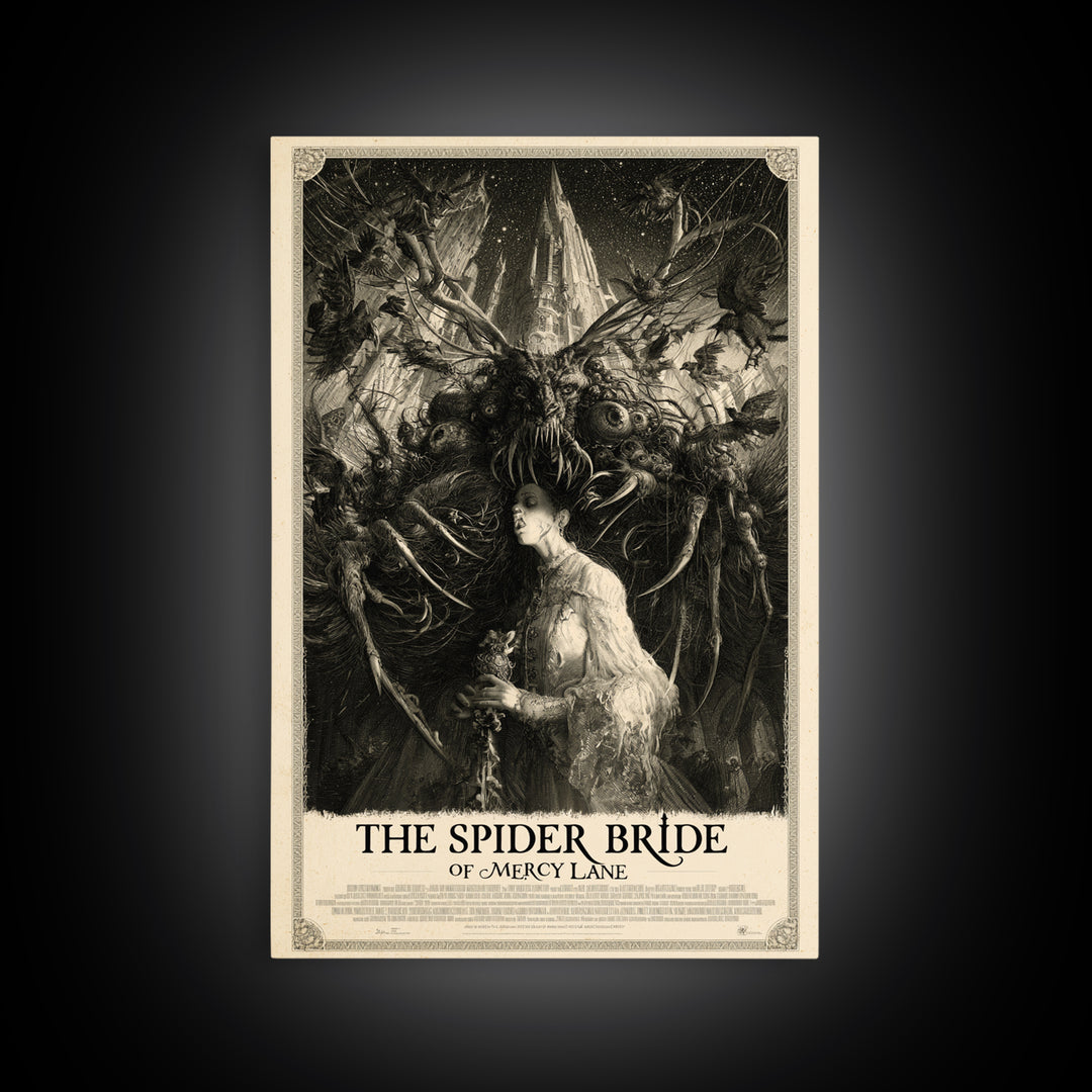 The Spider Bride Of Mercy Lane, English Language Horror Movie Poster, Gothic Engraving Art, Gothic Cinema Wall Art, Canvas Print