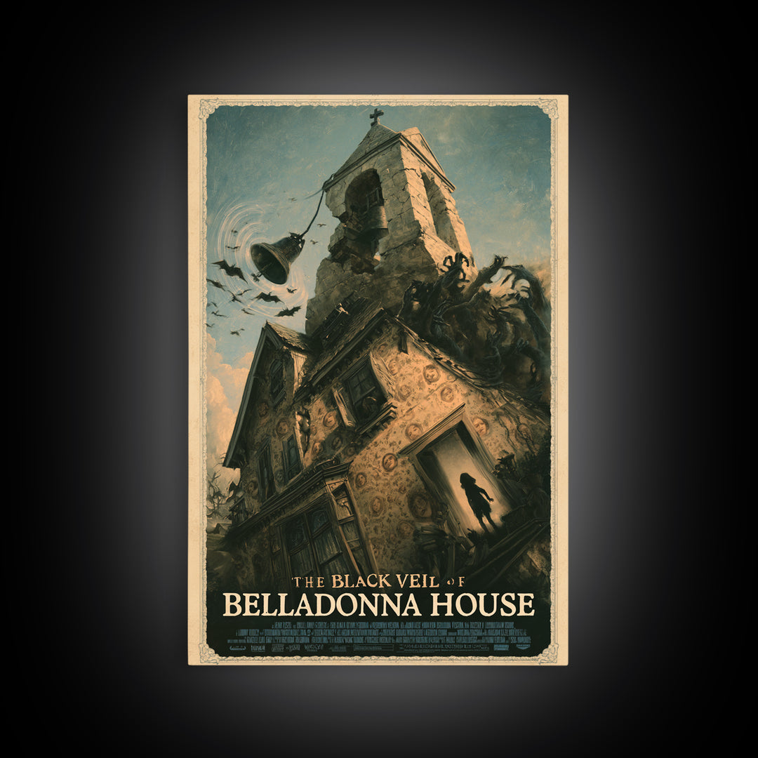 The Black Veil Of Belladonna House, English Language Horror Movie Poster, Gothic Nightmare Art, Classic Monster Poster, Canvas Print