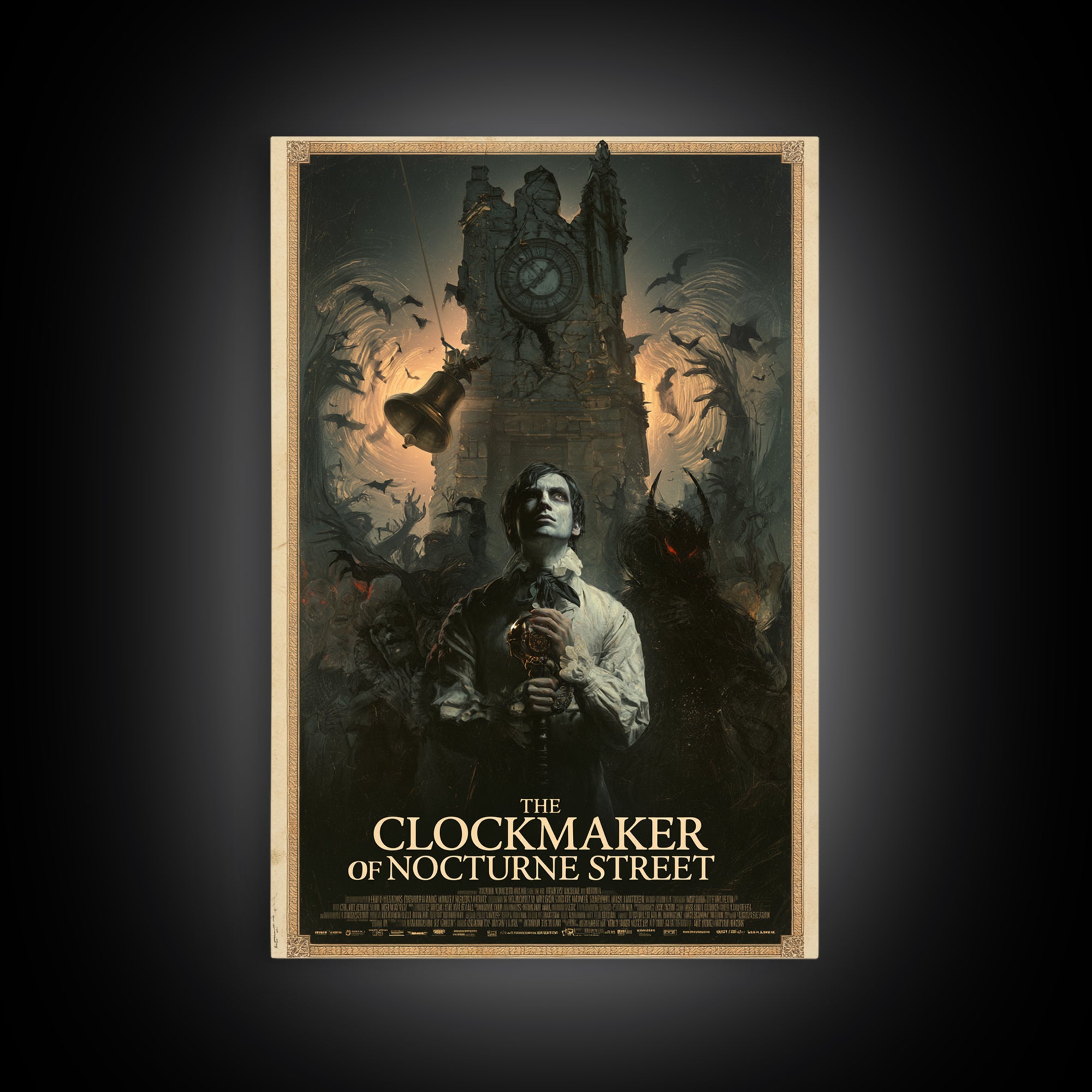 The Clockmaker Of Nocturne Street, English Language Horror Movie Poster, Gothic Nightmare Art, Retro Horror Movie Art