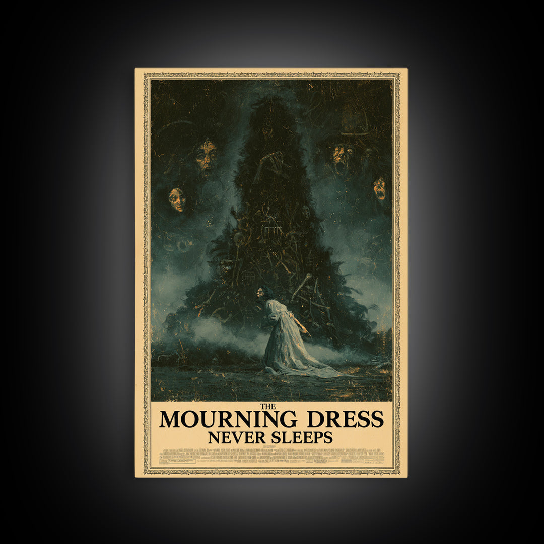 The Mourning Dress Never Sleeps, English Language Horror Movie Poster, Dark Romantic Horror Art, Cult Horror Poster, Canvas Print