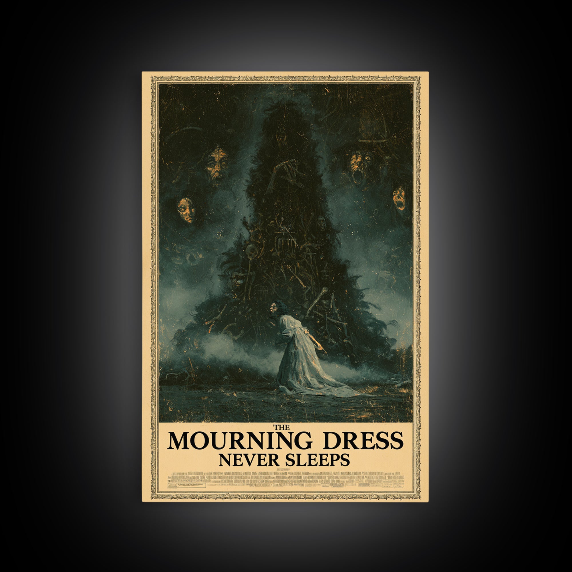 The Mourning Dress Never Sleeps, English Language Horror Movie Poster, Dark Romantic Horror Art, Cult Horror Poster, Canvas Print
