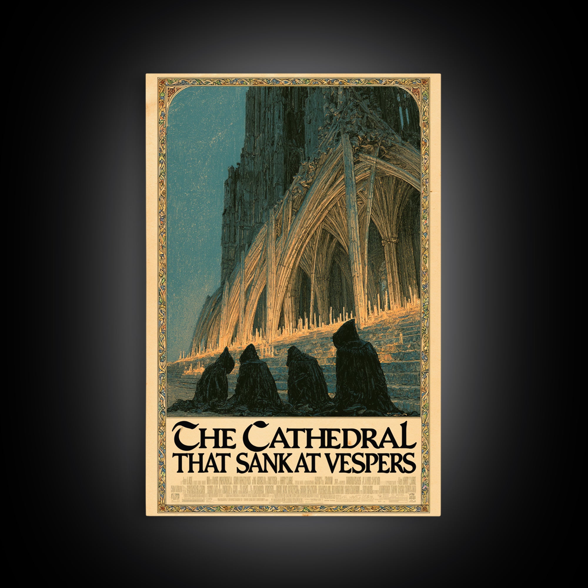 The Cathedral That Sank At Vespers, English Language Horror Movie Poster, Stained Glass Gothic Art, Gothic Cinema Wall Art, Canvas Print