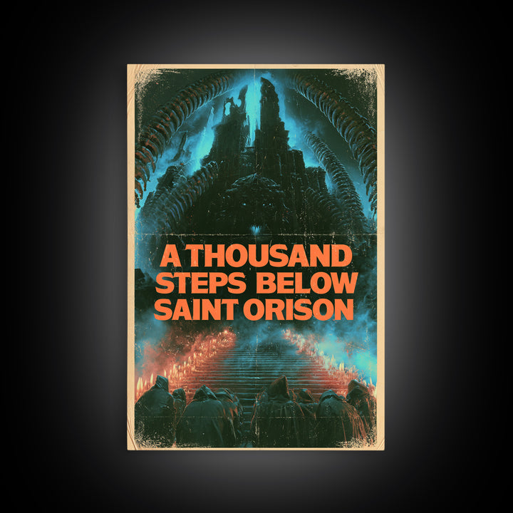 A Thousand Steps Below Saint Orison, English Language Horror Movie Poster, 1980s Vhs Nightmare Cover Inspired Art, Cult Horror Poster