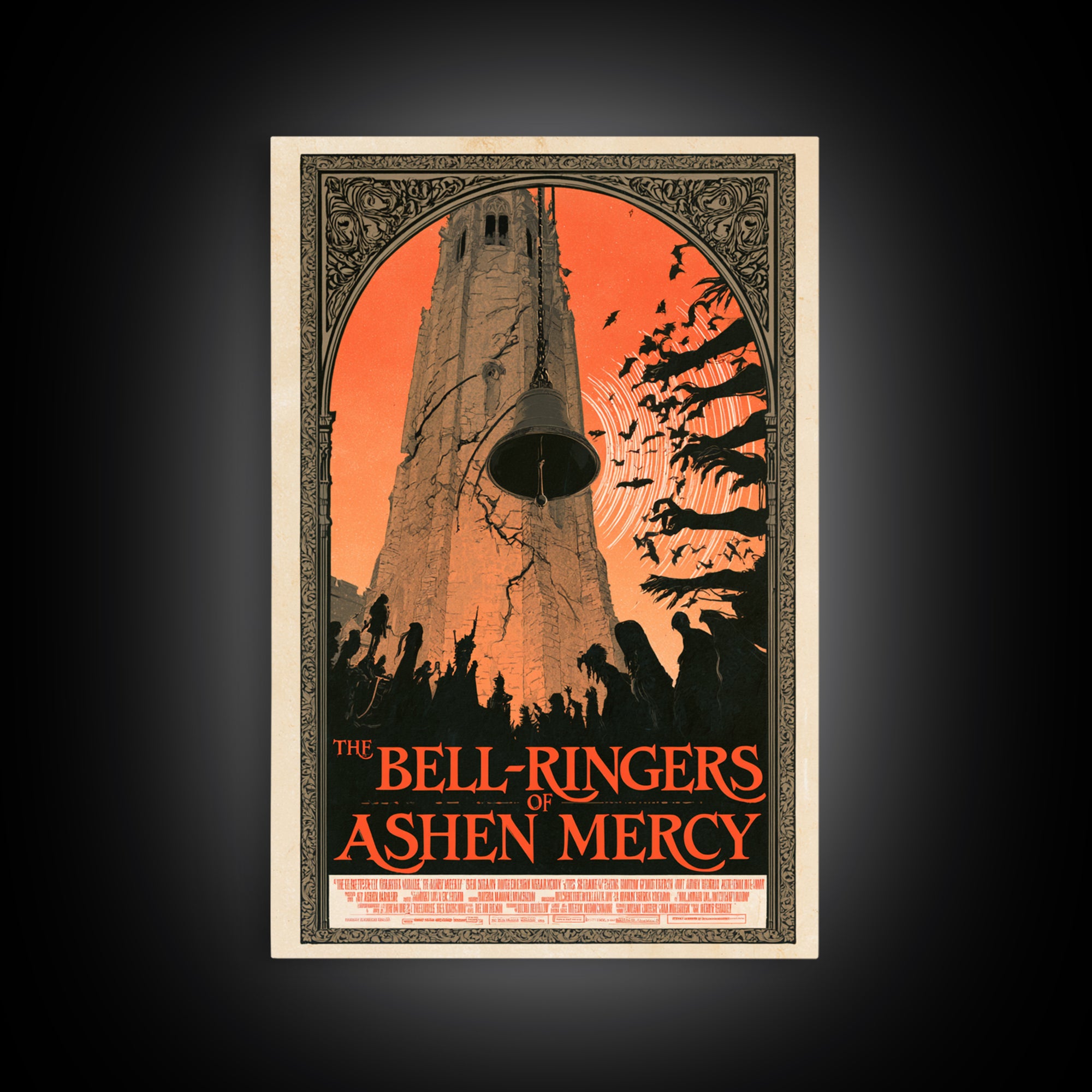 The Bell-Ringers Of Ashen Mercy, English Language Horror Movie Poster, Decadent Line Art, Cult Horror Poster, Canvas Print