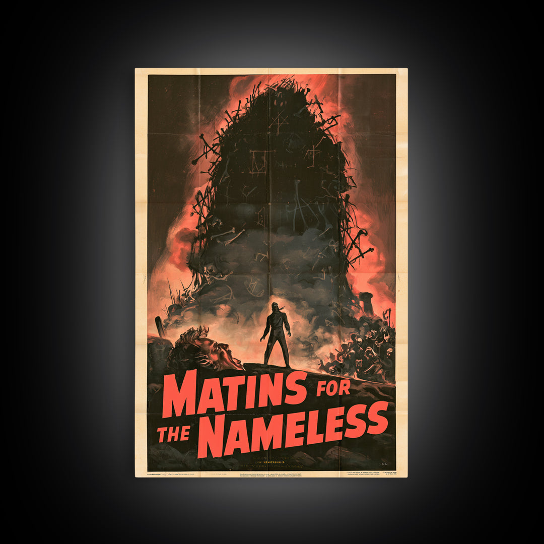 Matins For The Nameless, English Language Horror Movie Poster, 1950s Creature-Feature One-Sheet Inspired Art, Classic Monster Poster