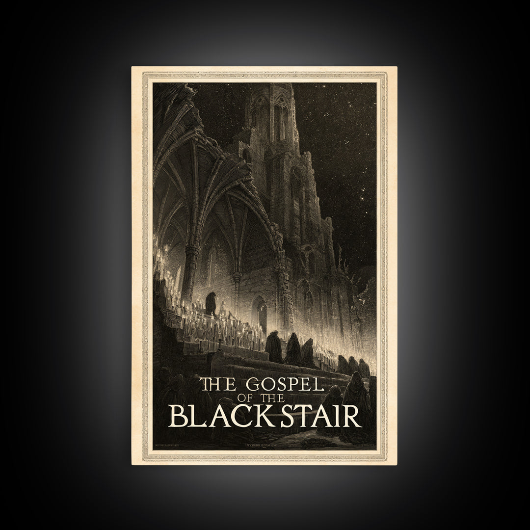 The Gospel Of The Black Stair, English Language Horror Movie Poster, Gothic Engraving Art, Gothic Cinema Wall Art, Canvas Print
