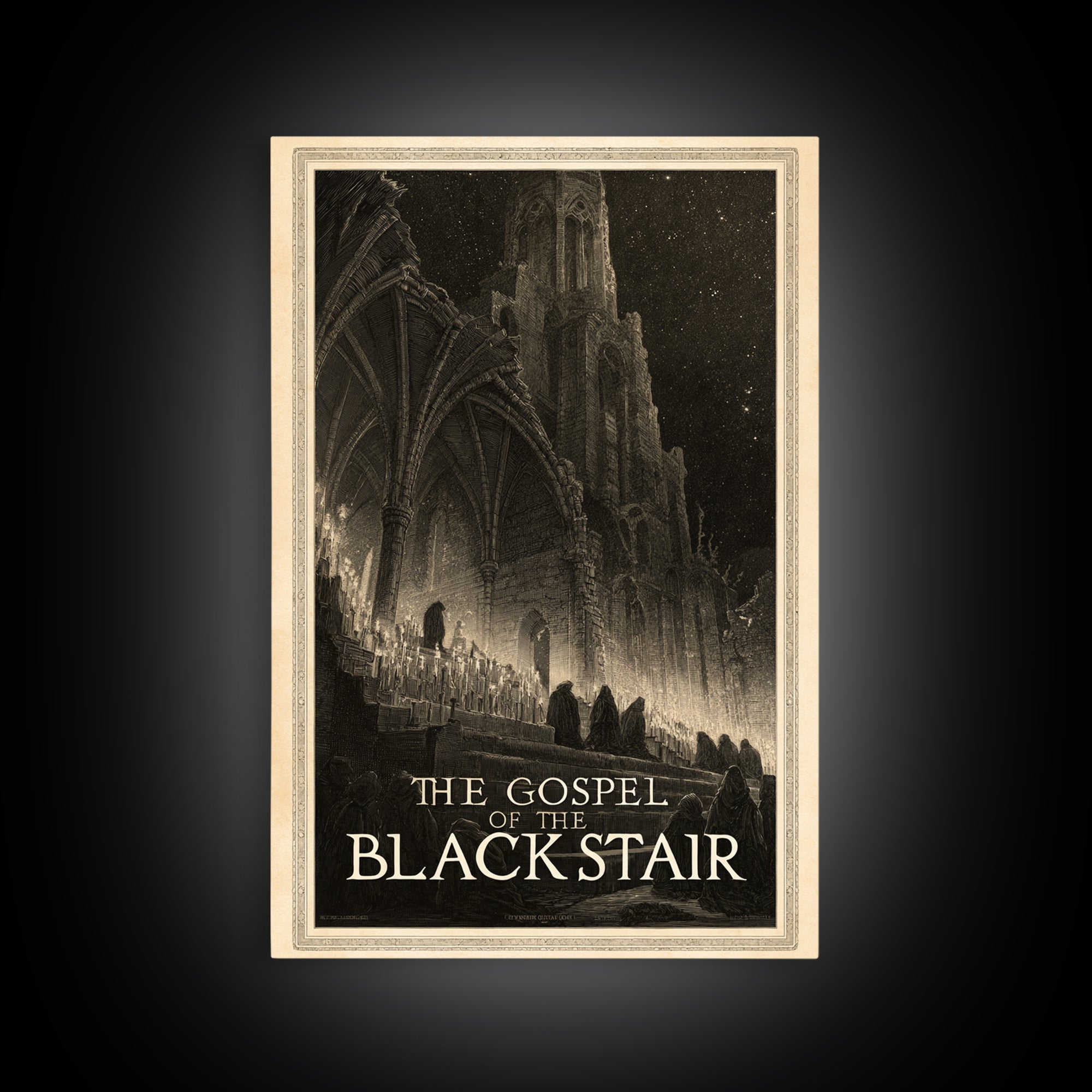 The Gospel Of The Black Stair, English Language Horror Movie Poster, Gothic Engraving Art, Gothic Cinema Wall Art, Canvas Print